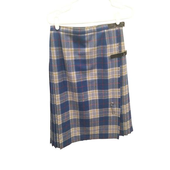 Vtg Brown's of Bermuda Wool Pleated Skirt Womens 12 Blue Red Plaid Modest Tartan - Picture 1 of 8